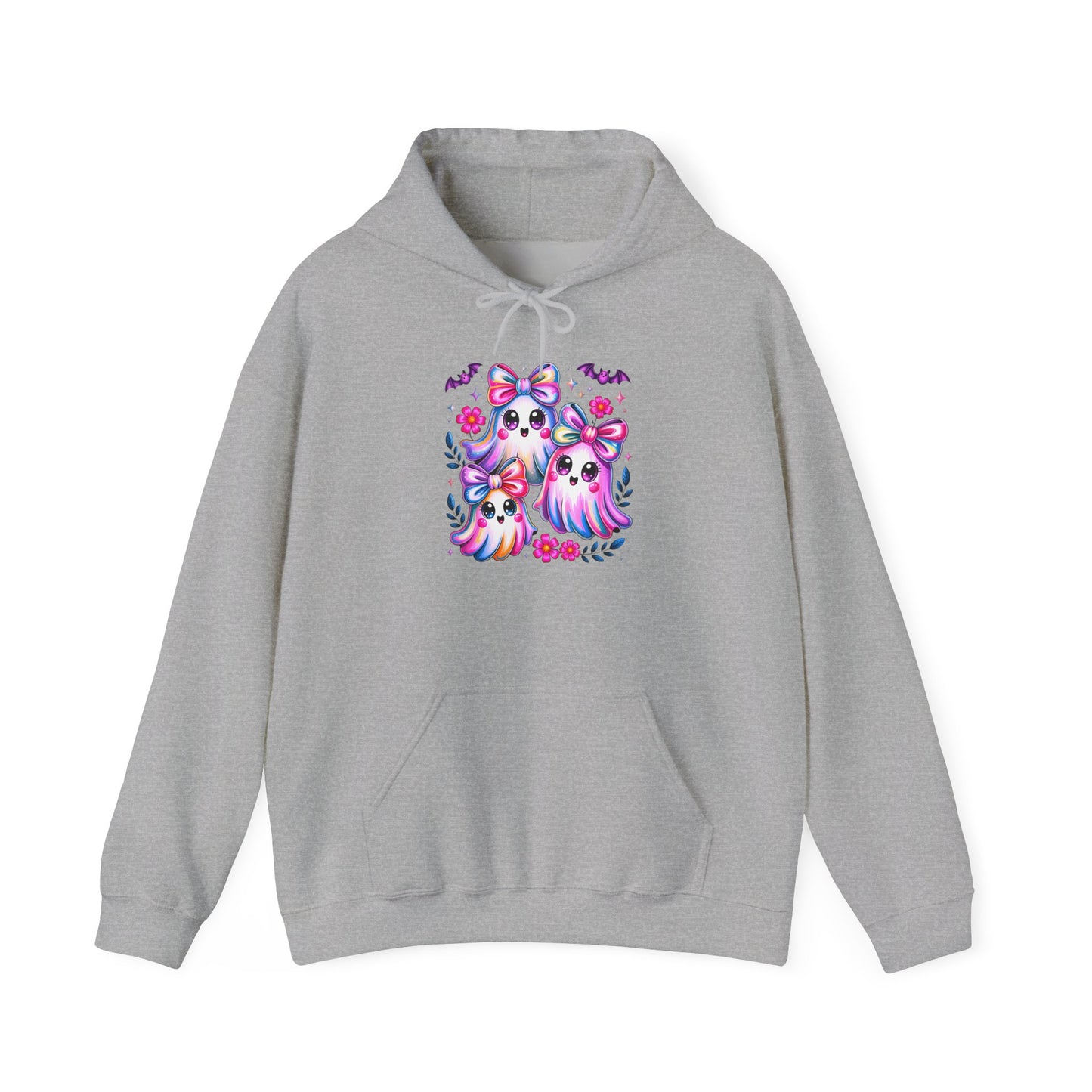 Colorful Cute Ghosts Hooded Sweatshirt, Comfy Hoodie, Fall Apparel, Halloween Costume, Cozy Sweater, Gift for Ghost Lovers