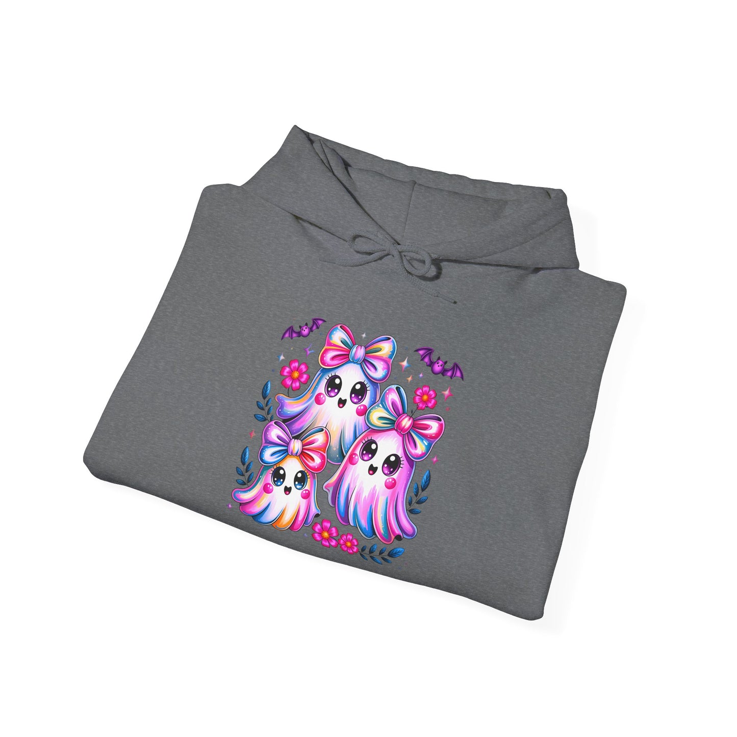 Colorful Cute Ghosts Hooded Sweatshirt, Comfy Hoodie, Fall Apparel, Halloween Costume, Cozy Sweater, Gift for Ghost Lovers