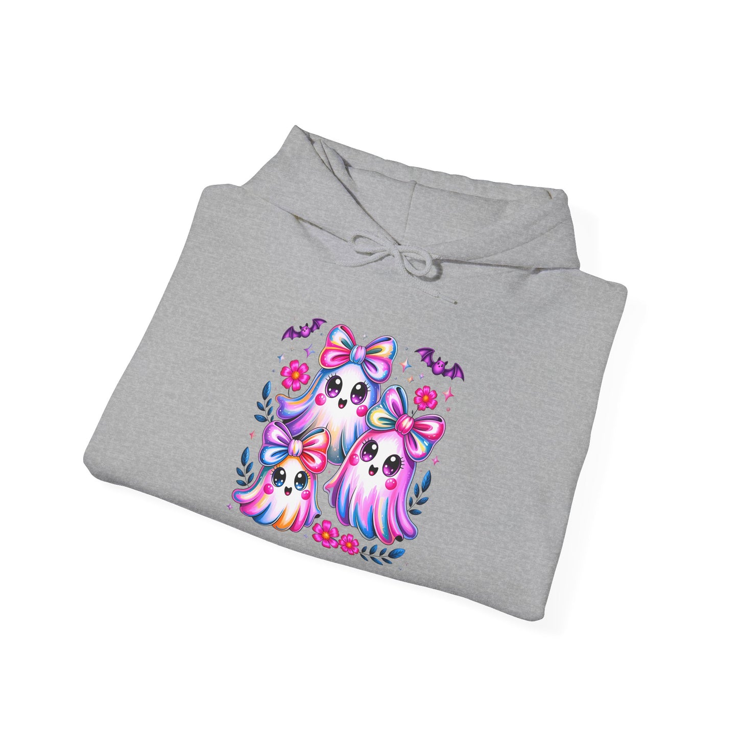 Colorful Cute Ghosts Hooded Sweatshirt, Comfy Hoodie, Fall Apparel, Halloween Costume, Cozy Sweater, Gift for Ghost Lovers