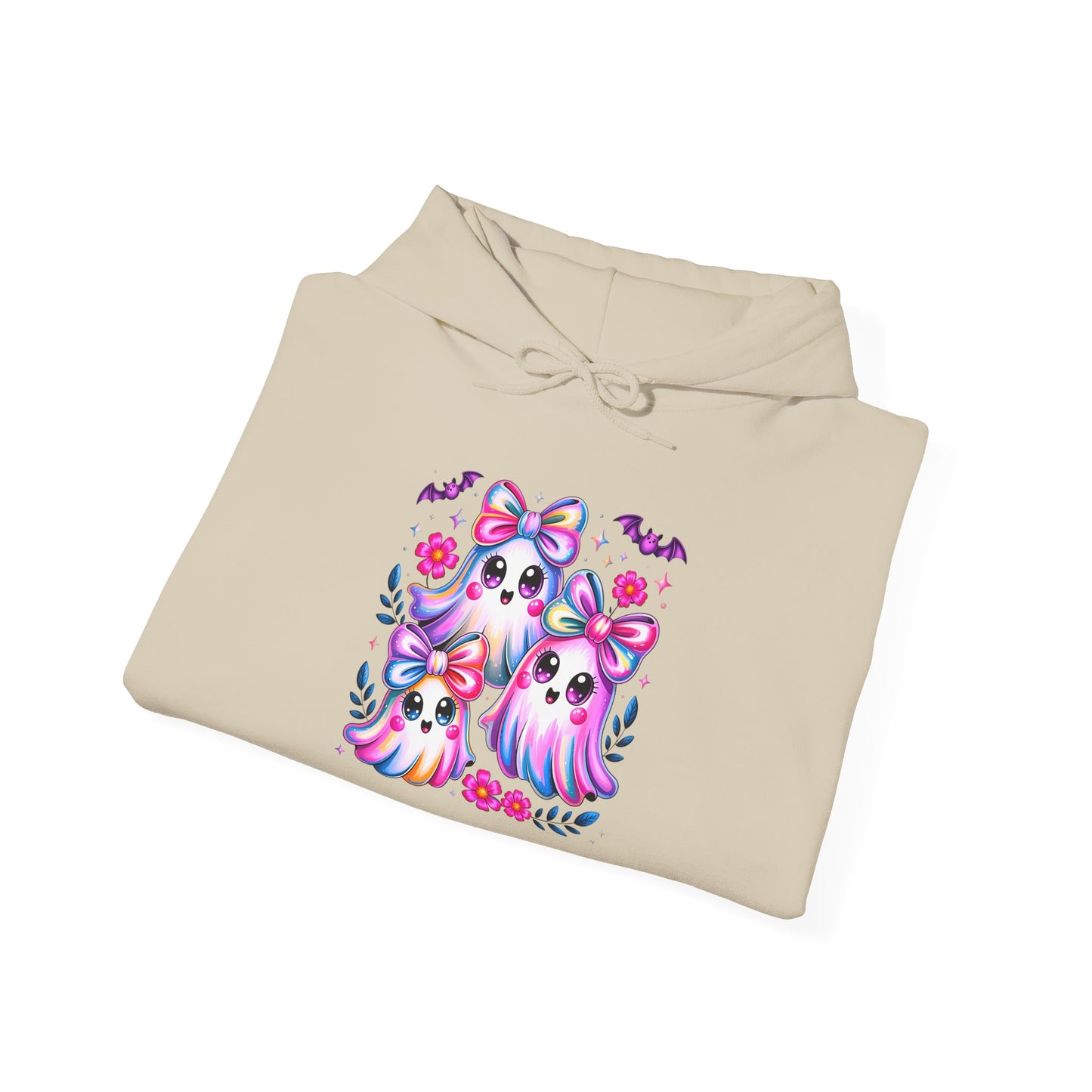 Colorful Cute Ghosts Hooded Sweatshirt, Comfy Hoodie, Fall Apparel, Halloween Costume, Cozy Sweater, Gift for Ghost Lovers