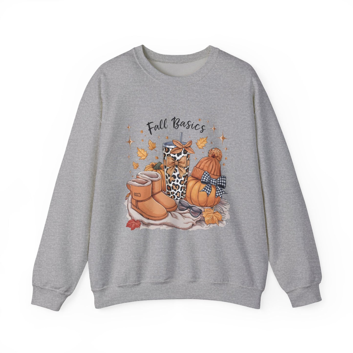 Cozy Fall Essentials Sweatshirt - Unisex Crewneck with Pumpkin & Boot Design, Autumn Gift, Casual Wear, Seasonal Apparel, Cozy Vibes