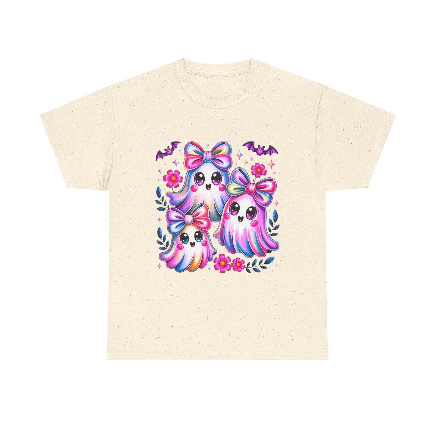 Colorful Ghosts Unisex Heavy Cotton Tee, Cute Halloween Shirt, Kawaii Apparel, Gift for Ghost Lovers, Fun Fall Fashion, Spooky Vibes