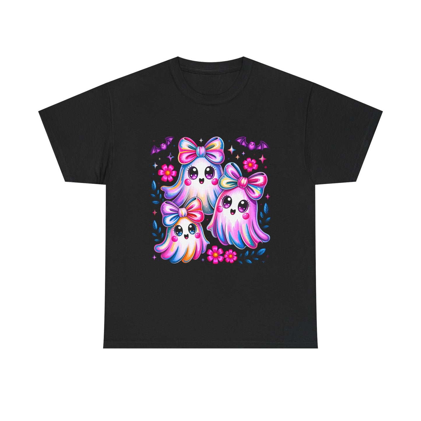 Colorful Ghosts Unisex Heavy Cotton Tee, Cute Halloween Shirt, Kawaii Apparel, Gift for Ghost Lovers, Fun Fall Fashion, Spooky Vibes