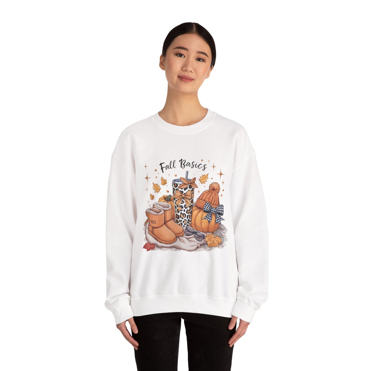Cozy Fall Essentials Sweatshirt - Unisex Crewneck with Pumpkin & Boot Design, Autumn Gift, Casual Wear, Seasonal Apparel, Cozy Vibes