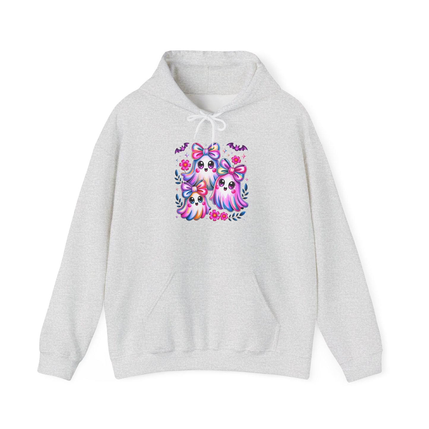 Colorful Cute Ghosts Hooded Sweatshirt, Comfy Hoodie, Fall Apparel, Halloween Costume, Cozy Sweater, Gift for Ghost Lovers