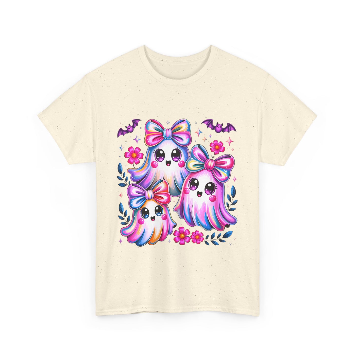 Colorful Ghosts Unisex Heavy Cotton Tee, Cute Halloween Shirt, Kawaii Apparel, Gift for Ghost Lovers, Fun Fall Fashion, Spooky Vibes