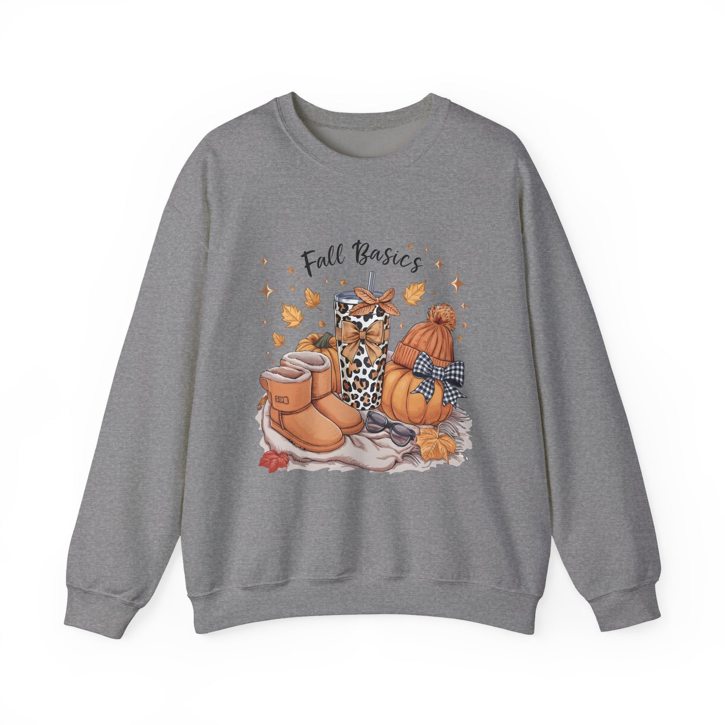 Cozy Fall Essentials Sweatshirt - Unisex Crewneck with Pumpkin & Boot Design, Autumn Gift, Casual Wear, Seasonal Apparel, Cozy Vibes