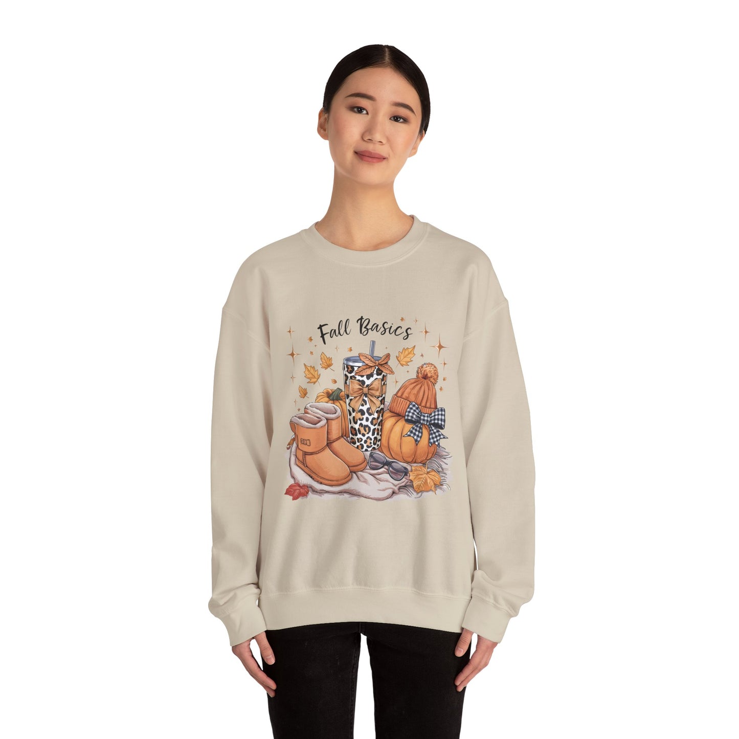 Cozy Fall Essentials Sweatshirt - Unisex Crewneck with Pumpkin & Boot Design, Autumn Gift, Casual Wear, Seasonal Apparel, Cozy Vibes