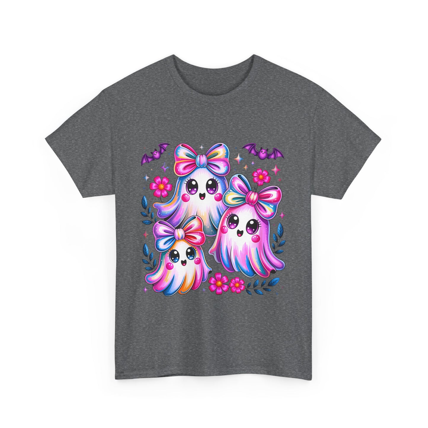 Colorful Ghosts Unisex Heavy Cotton Tee, Cute Halloween Shirt, Kawaii Apparel, Gift for Ghost Lovers, Fun Fall Fashion, Spooky Vibes