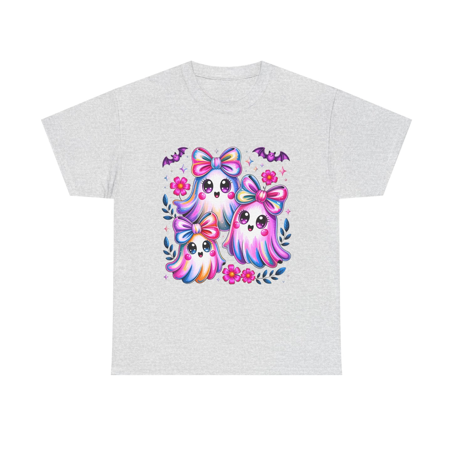 Colorful Ghosts Unisex Heavy Cotton Tee, Cute Halloween Shirt, Kawaii Apparel, Gift for Ghost Lovers, Fun Fall Fashion, Spooky Vibes