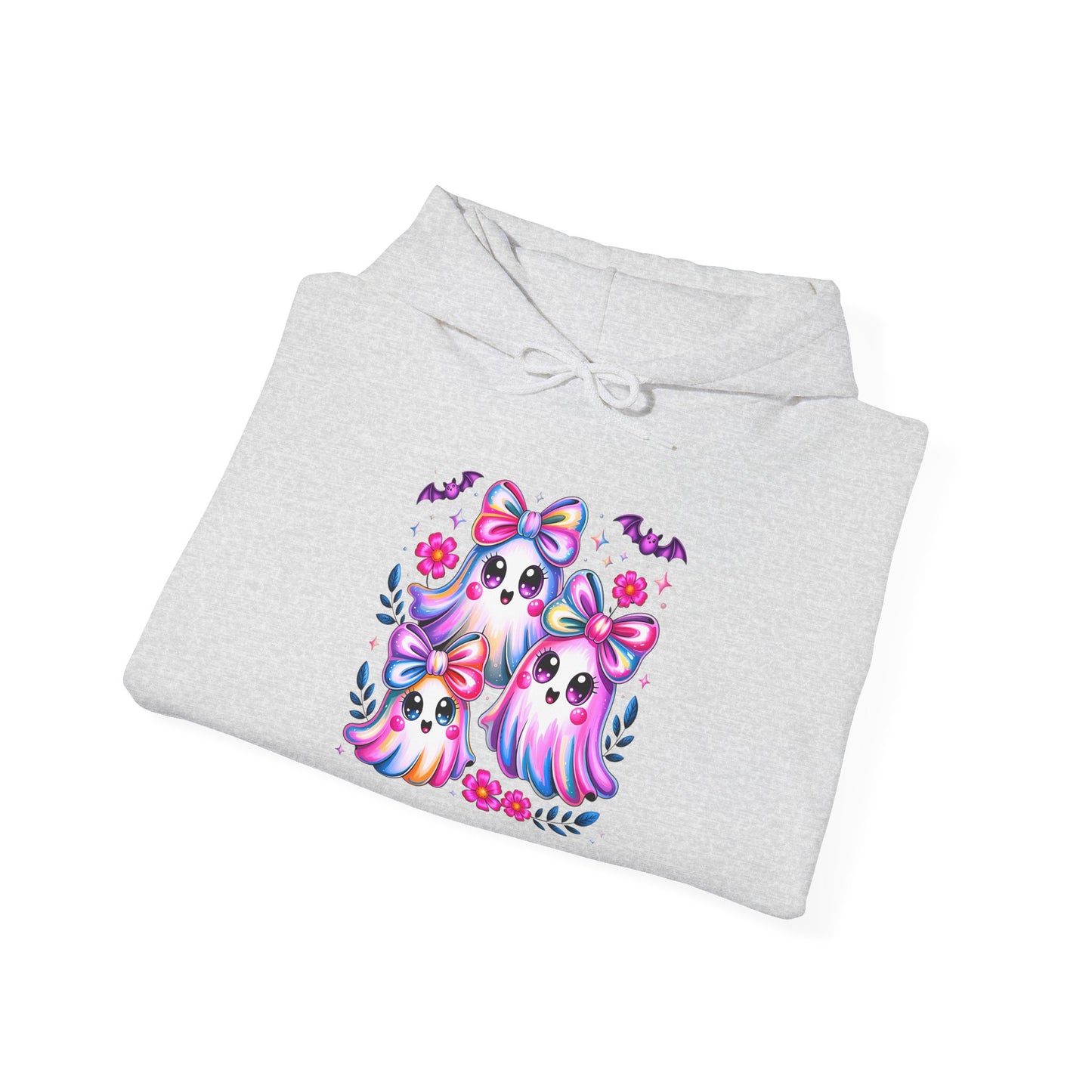 Colorful Cute Ghosts Hooded Sweatshirt, Comfy Hoodie, Fall Apparel, Halloween Costume, Cozy Sweater, Gift for Ghost Lovers