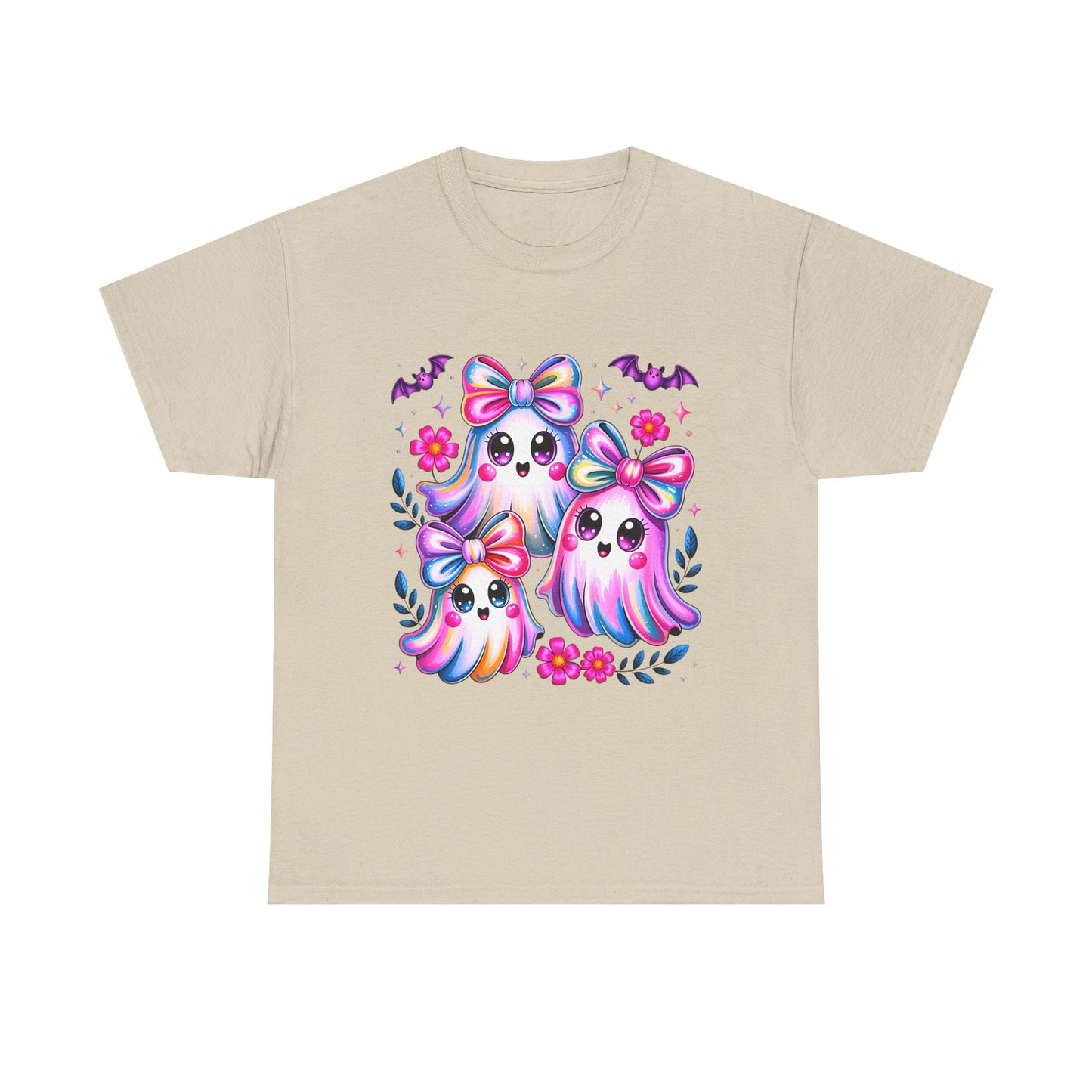 Colorful Ghosts Unisex Heavy Cotton Tee, Cute Halloween Shirt, Kawaii Apparel, Gift for Ghost Lovers, Fun Fall Fashion, Spooky Vibes