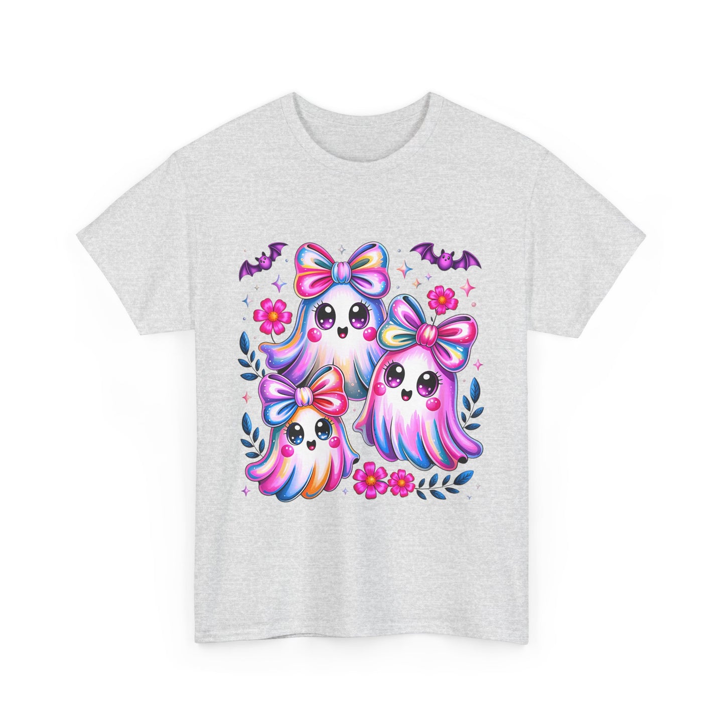 Colorful Ghosts Unisex Heavy Cotton Tee, Cute Halloween Shirt, Kawaii Apparel, Gift for Ghost Lovers, Fun Fall Fashion, Spooky Vibes