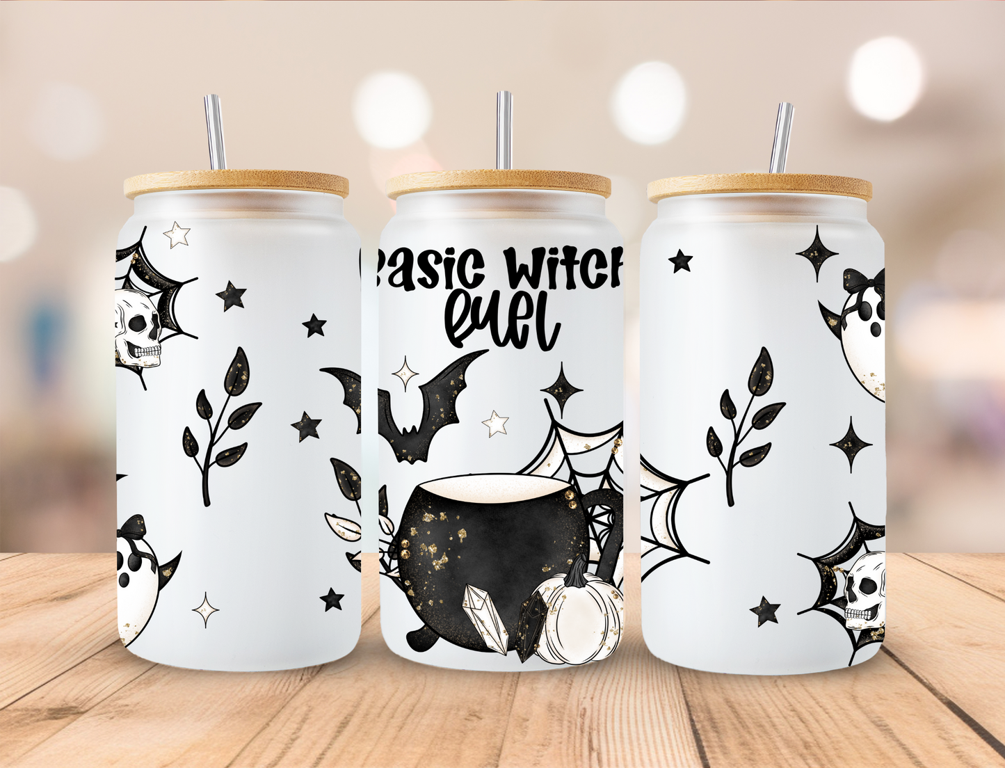 Halloween Season 16oz Frosted Glass Can with Lid and Straw