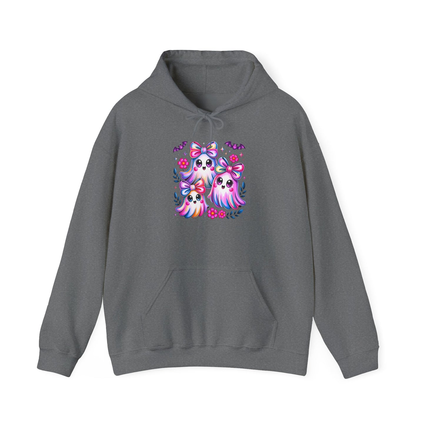 Colorful Cute Ghosts Hooded Sweatshirt, Comfy Hoodie, Fall Apparel, Halloween Costume, Cozy Sweater, Gift for Ghost Lovers