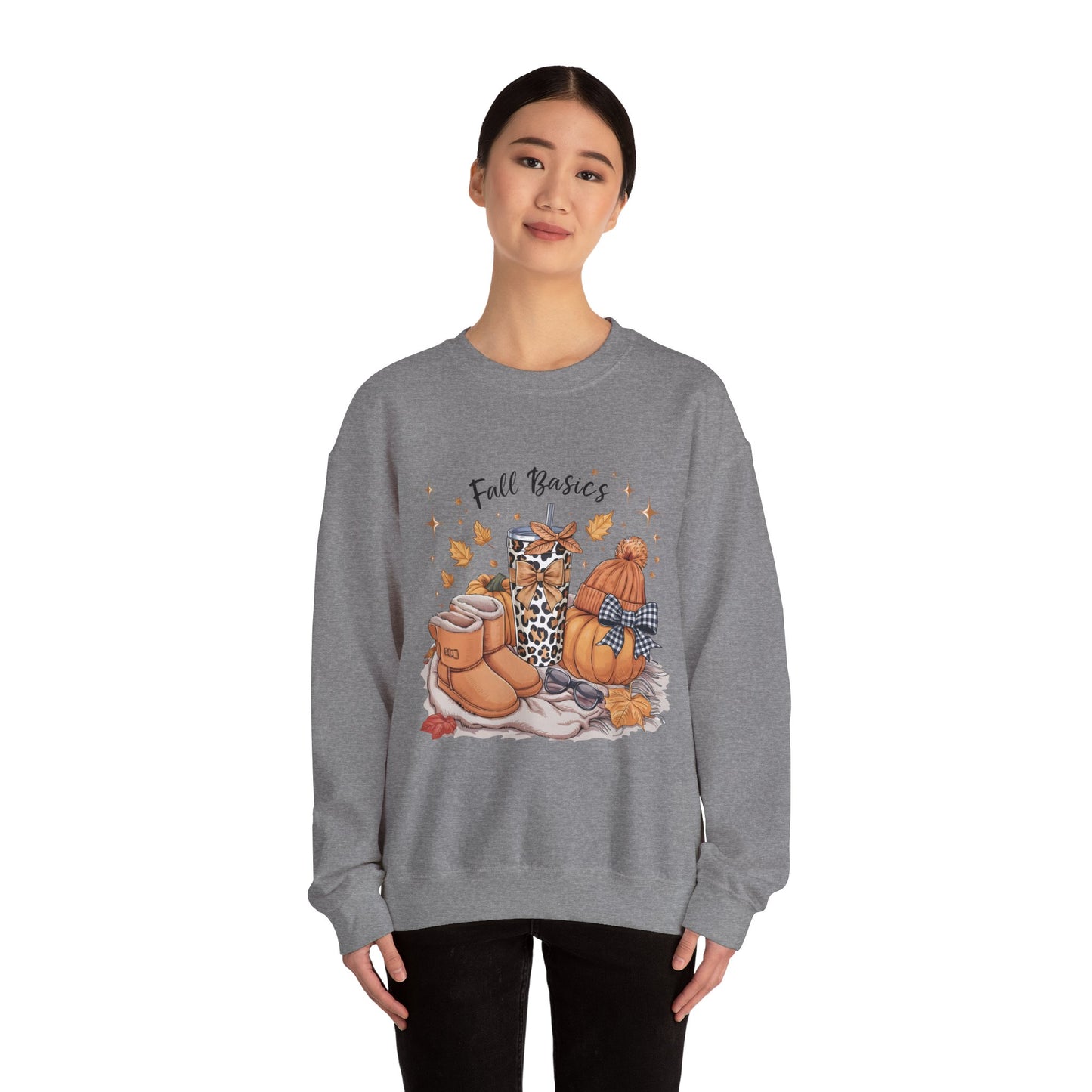 Cozy Fall Essentials Sweatshirt - Unisex Crewneck with Pumpkin & Boot Design, Autumn Gift, Casual Wear, Seasonal Apparel, Cozy Vibes