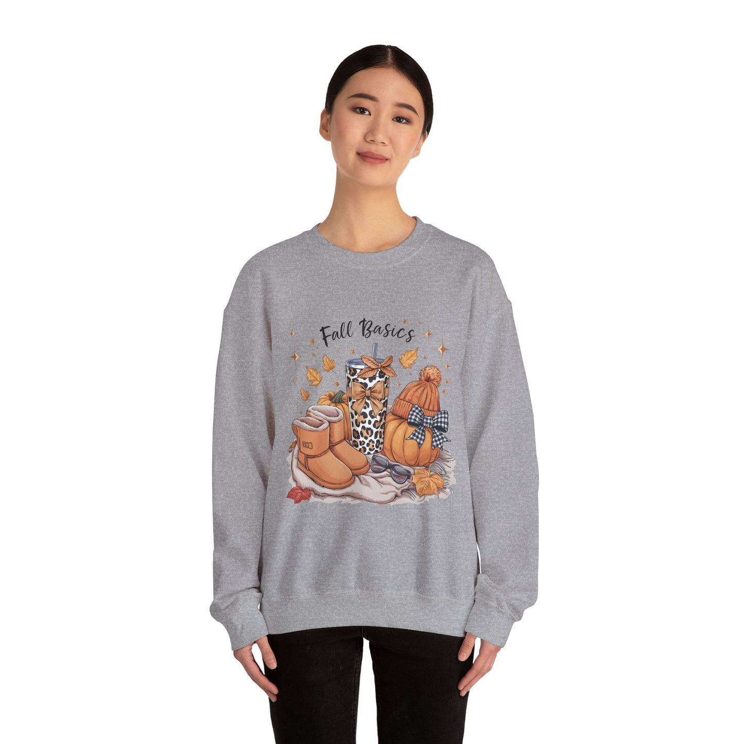 Cozy Fall Essentials Sweatshirt - Unisex Crewneck with Pumpkin & Boot Design, Autumn Gift, Casual Wear, Seasonal Apparel, Cozy Vibes
