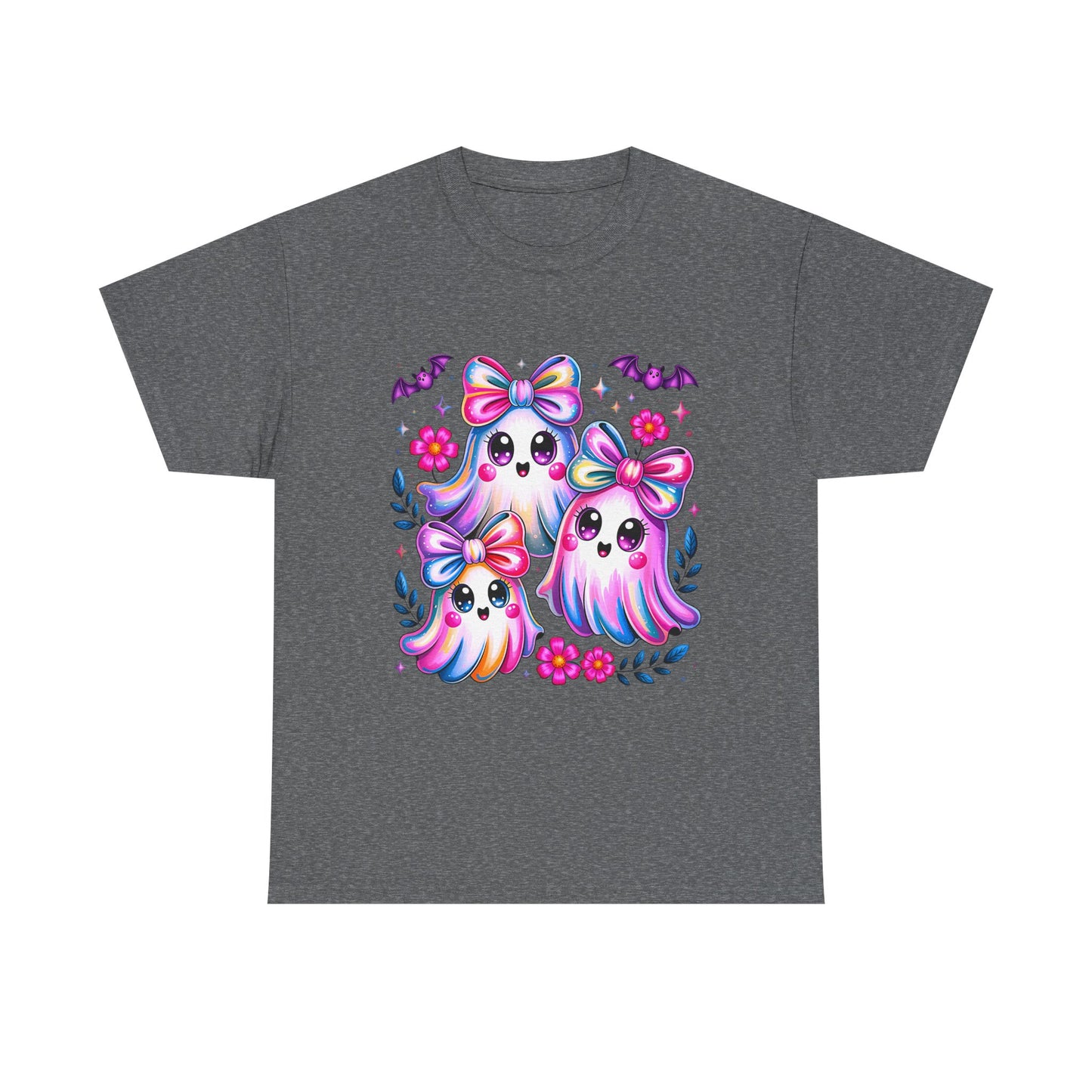 Colorful Ghosts Unisex Heavy Cotton Tee, Cute Halloween Shirt, Kawaii Apparel, Gift for Ghost Lovers, Fun Fall Fashion, Spooky Vibes
