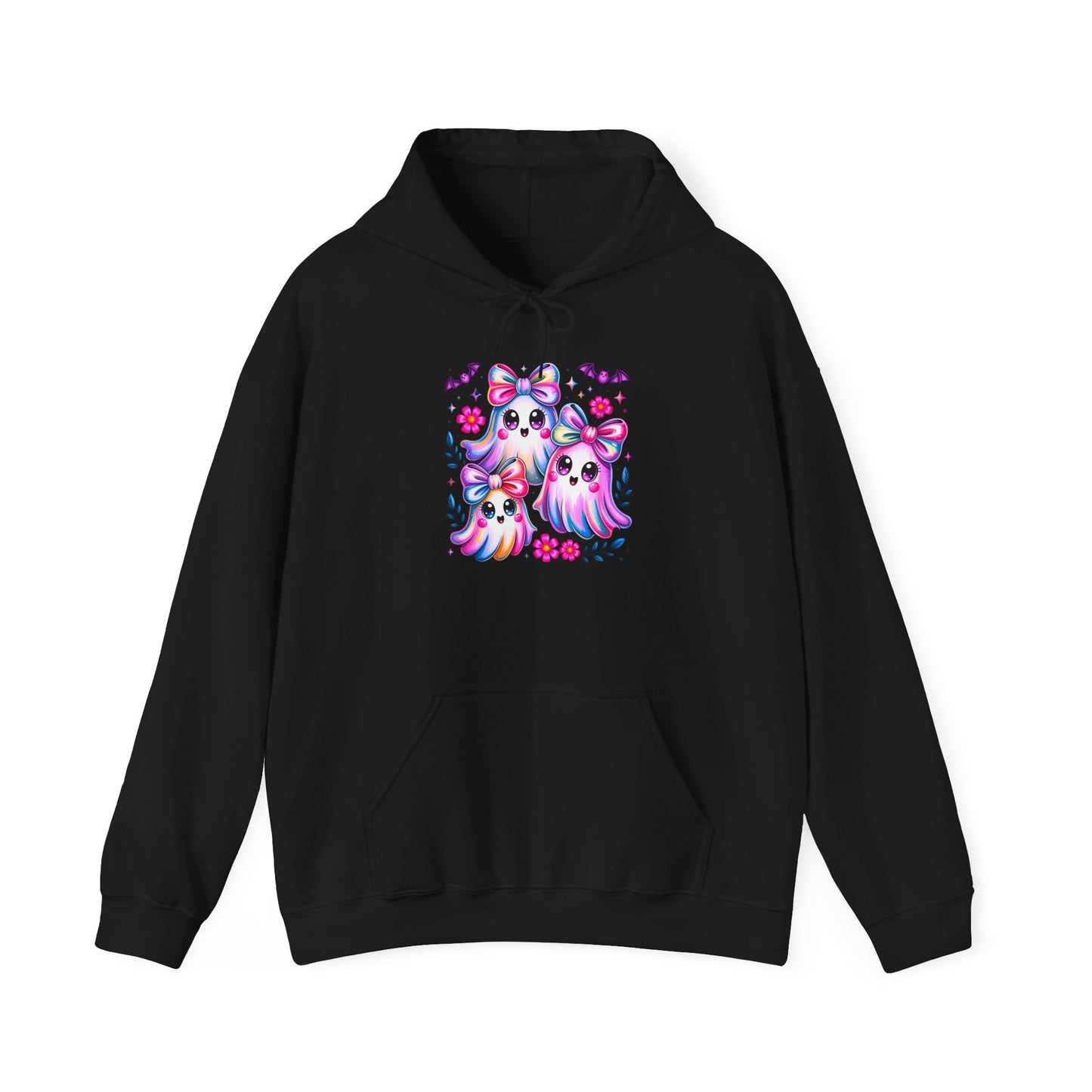 Colorful Cute Ghosts Hooded Sweatshirt, Comfy Hoodie, Fall Apparel, Halloween Costume, Cozy Sweater, Gift for Ghost Lovers