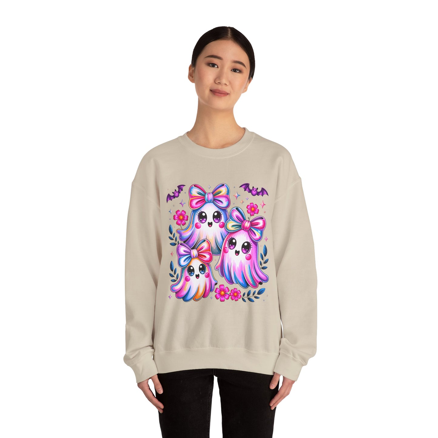 Colorful Ghosts Crewneck Sweatshirt, Cute Halloween Pullover, Cozy Fall Fashion, Spooky Sweatshirt for Women, Gifts for Ghost Lovers