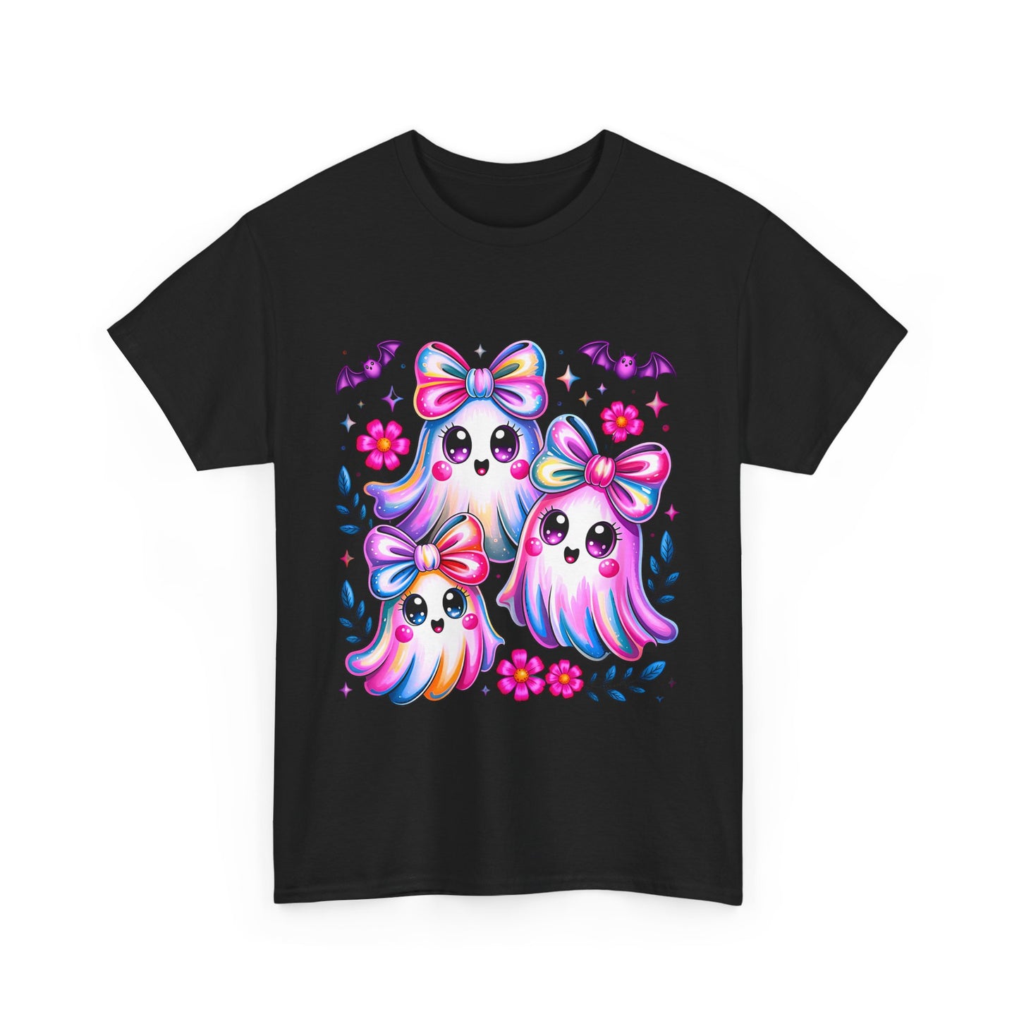Colorful Ghosts Unisex Heavy Cotton Tee, Cute Halloween Shirt, Kawaii Apparel, Gift for Ghost Lovers, Fun Fall Fashion, Spooky Vibes