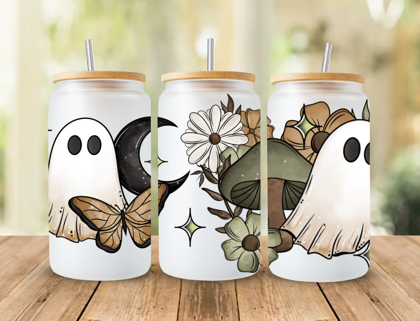 Halloween Season 16oz Frosted Glass Can with Lid and Straw