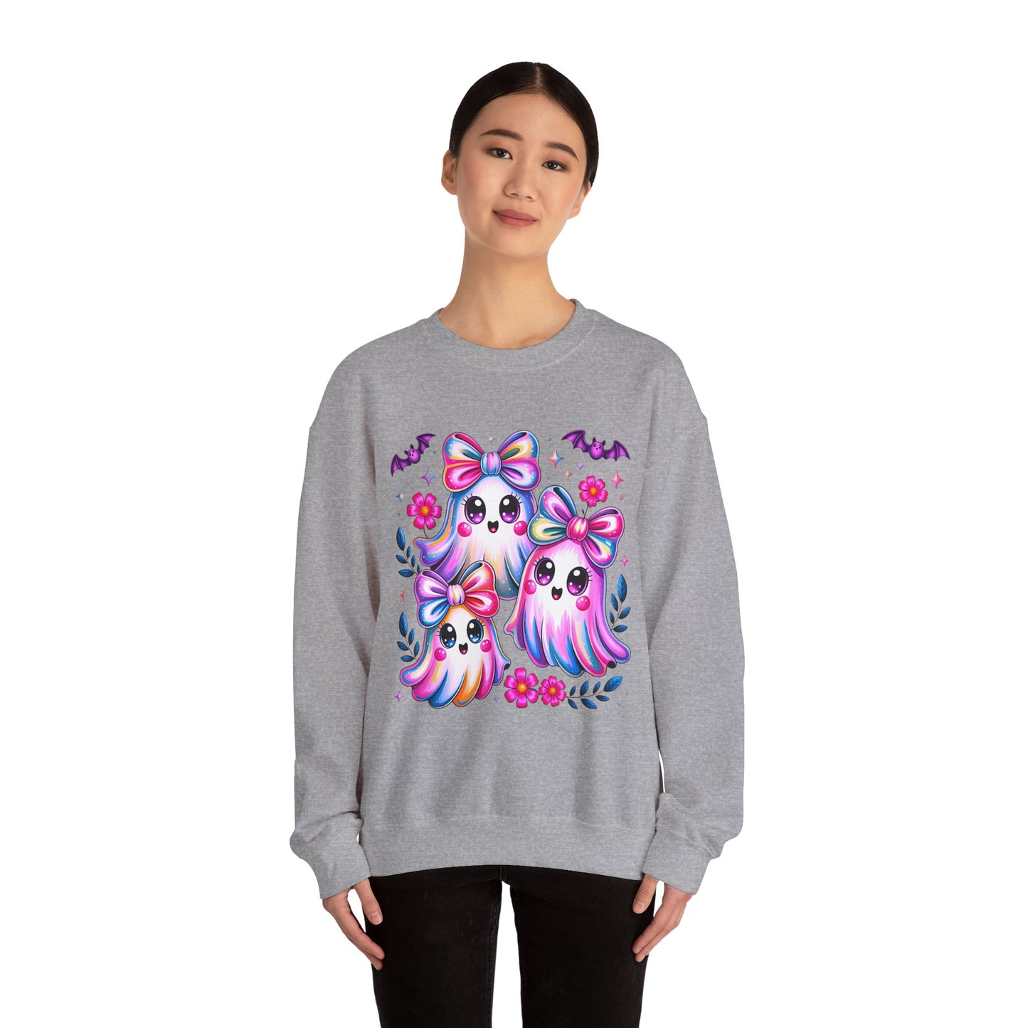 Colorful Ghosts Crewneck Sweatshirt, Cute Halloween Pullover, Cozy Fall Fashion, Spooky Sweatshirt for Women, Gifts for Ghost Lovers