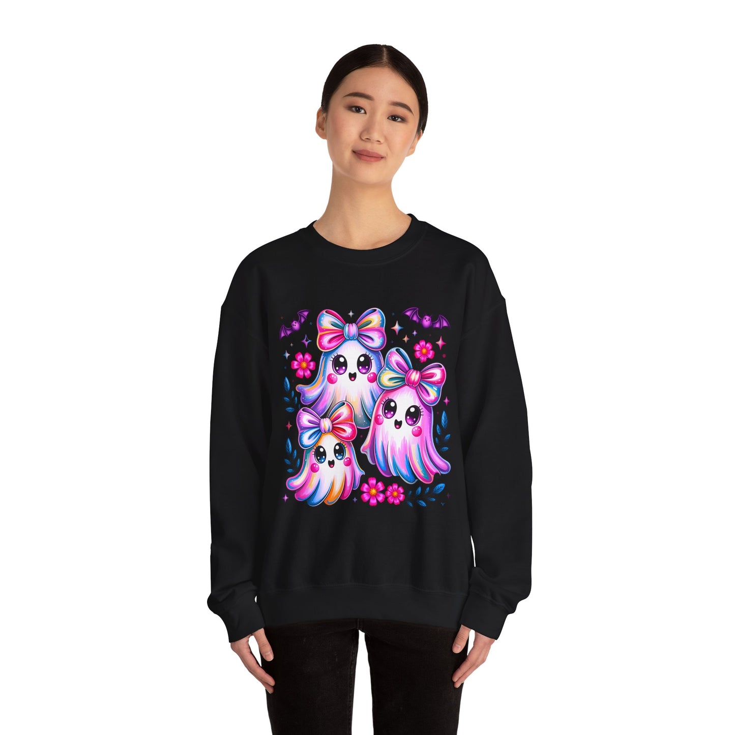 Colorful Ghosts Crewneck Sweatshirt, Cute Halloween Pullover, Cozy Fall Fashion, Spooky Sweatshirt for Women, Gifts for Ghost Lovers