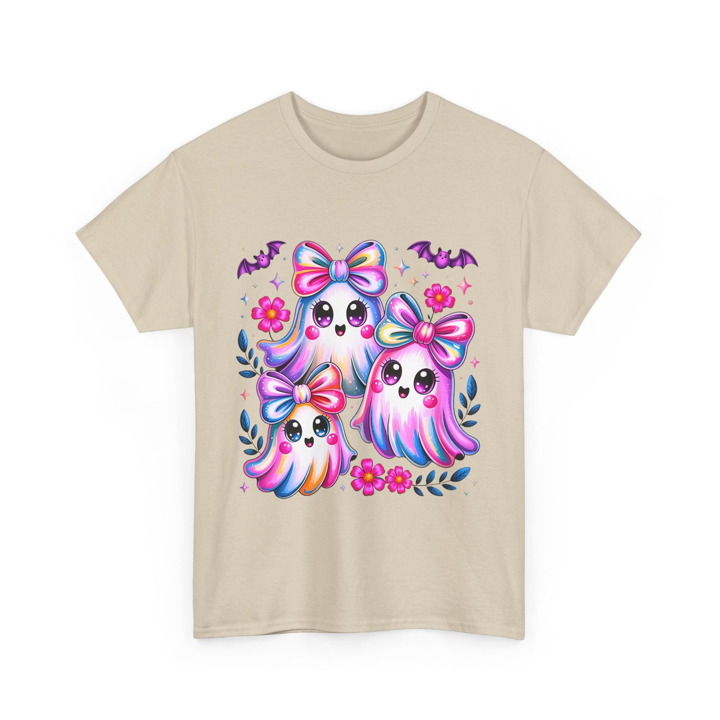 Colorful Ghosts Unisex Heavy Cotton Tee, Cute Halloween Shirt, Kawaii Apparel, Gift for Ghost Lovers, Fun Fall Fashion, Spooky Vibes