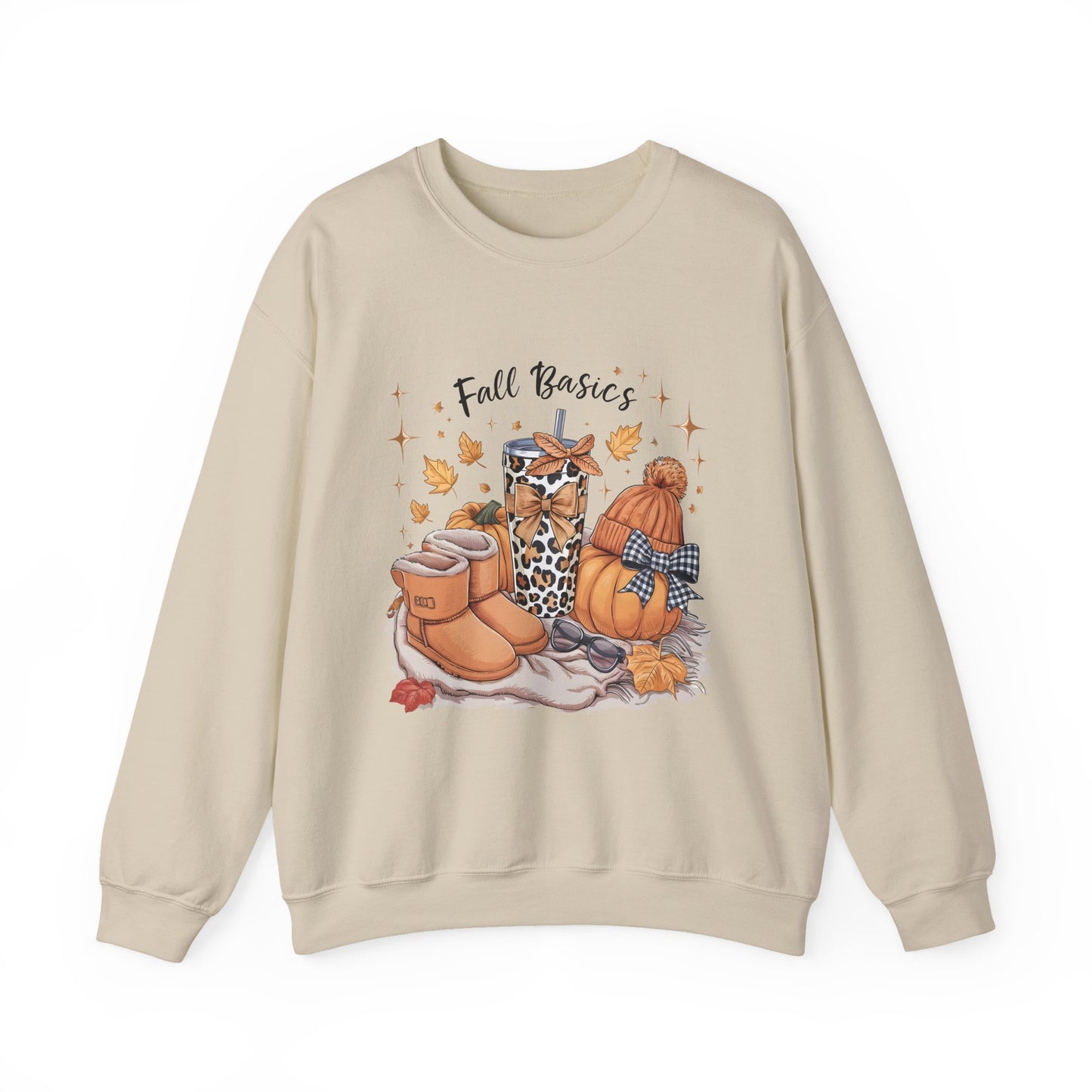 Cozy Fall Essentials Sweatshirt - Unisex Crewneck with Pumpkin & Boot Design, Autumn Gift, Casual Wear, Seasonal Apparel, Cozy Vibes