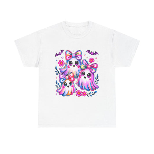 Colorful Ghosts Unisex Heavy Cotton Tee, Cute Halloween Shirt, Kawaii Apparel, Gift for Ghost Lovers, Fun Fall Fashion, Spooky Vibes