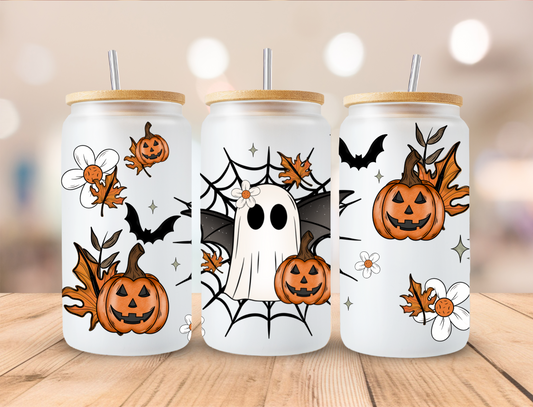 Halloween Season 16oz Frosted Glass Can with Lid and Straw